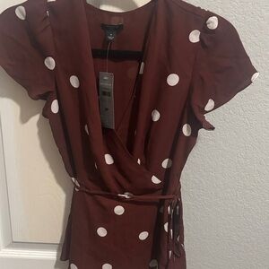 Ann Taylor Brown and White Polka Dot Blouse